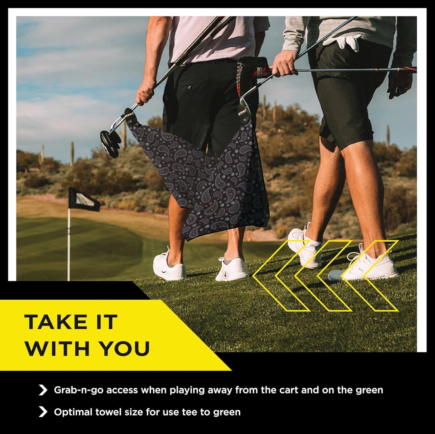 STICKIT Magnetic Golf Towel, Black Paisley | Top-Tier Microfiber Golf Towel with Deep Waffle Pockets | Industrial Strength Magnet for Strong Hold to Golf Carts or Clubs