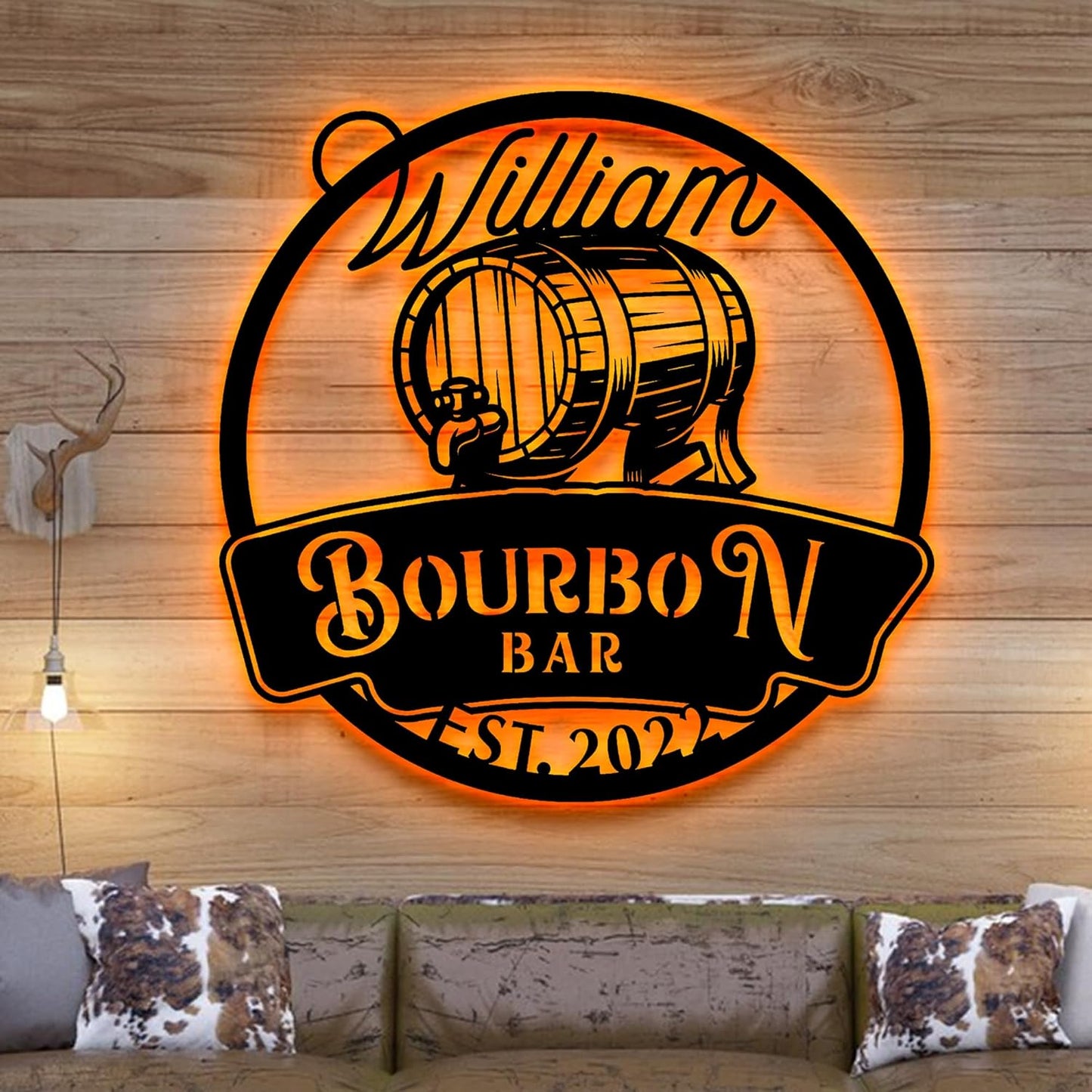 Custom Home Pub Gin Bourbon Bar Metal Wall Art LED Light, Personalized Whiskey Cocktail Metal Sign, Home Decor, Birthday Gift, Christmas Gift