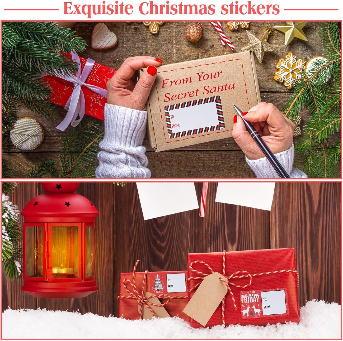 Outus 500 Pieces Christmas Tags Self Adhesive Gift Tags for Xmas Presents Christmas Name Labels Stickers for Wrapping Paper Festival Birthday Holiday Decor(Lovely Style,2.76 x 1.57 Inch)