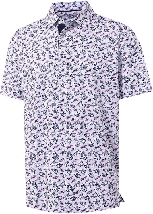 M MAELREG Mens Golf Shirt Short Sleeve Dry Fit Print Moisture Wicking Performance Patterns Collared Polo Shirt