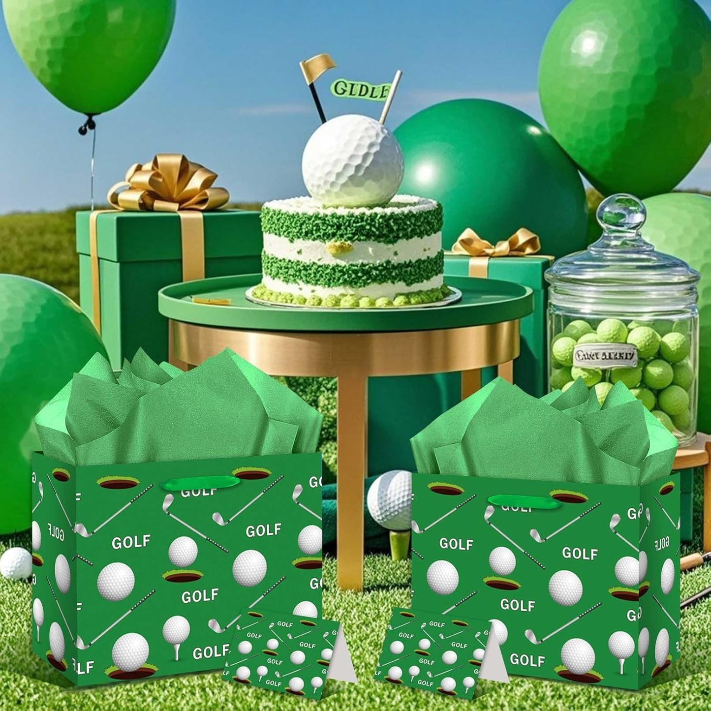 Golf Club Gift Bag, Green and White Golf Gift Bag with Card and Tissue Paper, Sports Theme Party Decor for Men, Fans, Birthday Party Supplies, Milestone Celebrations