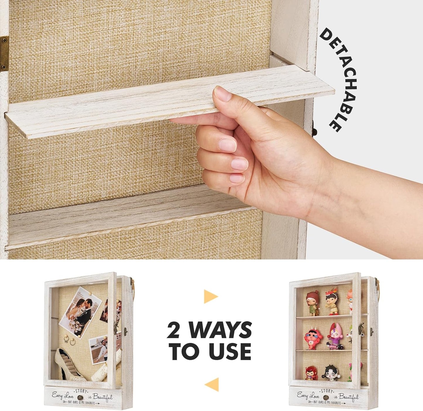 AW BRIDAL 11X16 Large Shadow Box Picture Frames Deep Shadow Boxes Display Cases with Removable Shelves and Drawers, White Wooden Memory Boxes for Keepsakes with Slot Ideas