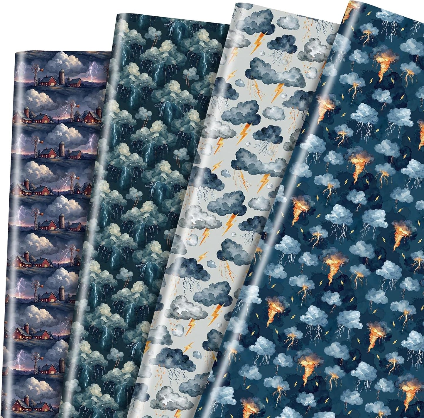 Pineraap Thunderstorm Wrapping Paper 12 Sheets Lightning & Storm Cloud Weather Themed Gift Wrap for Weather Enthusiasts,Meteorologists,20"×28"