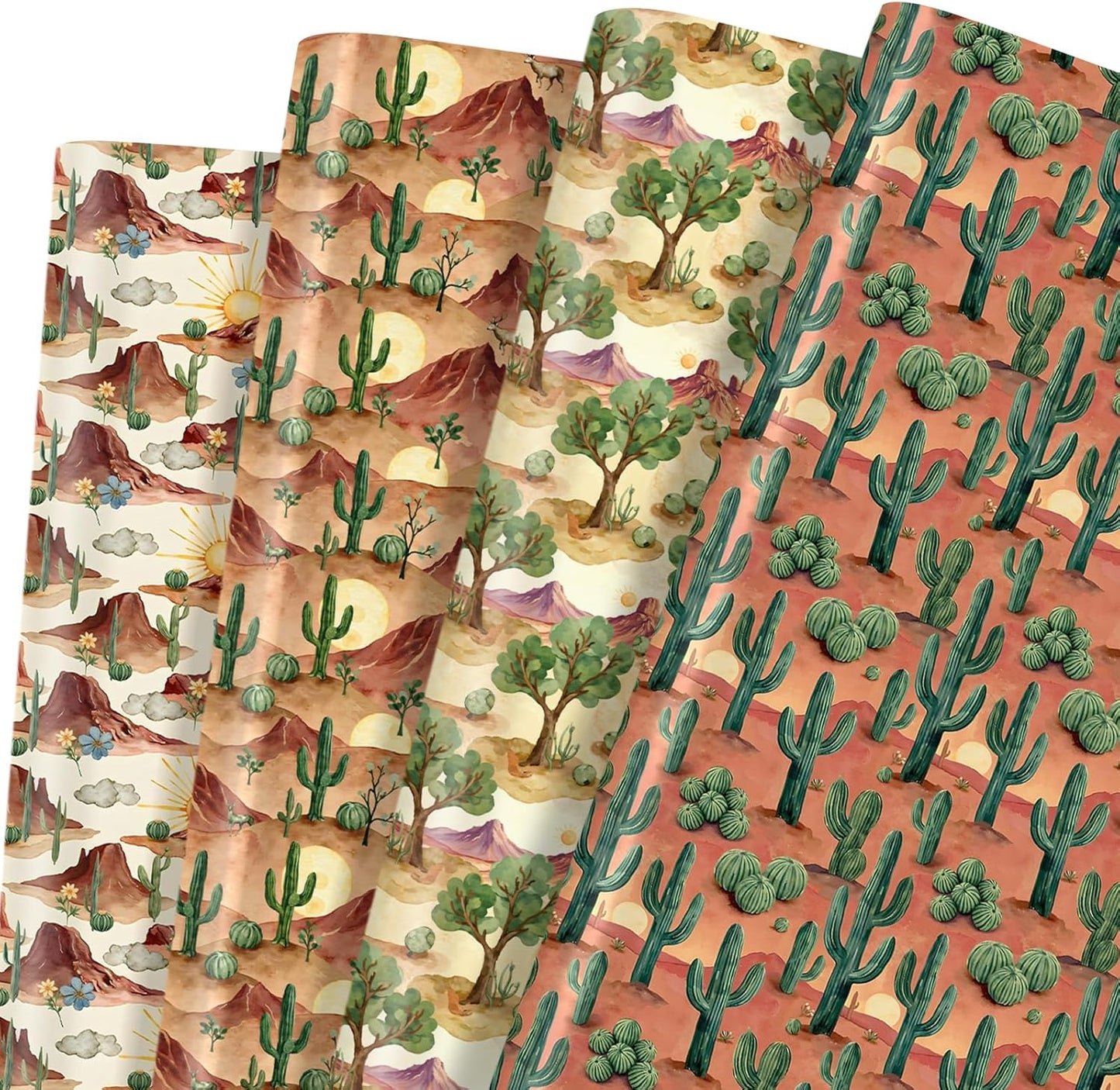 Pineraap Desert Wrapping Paper 12 Sheets Cactus Weatern Design Gift Wrap for Birthday,Holiday,20"×28"