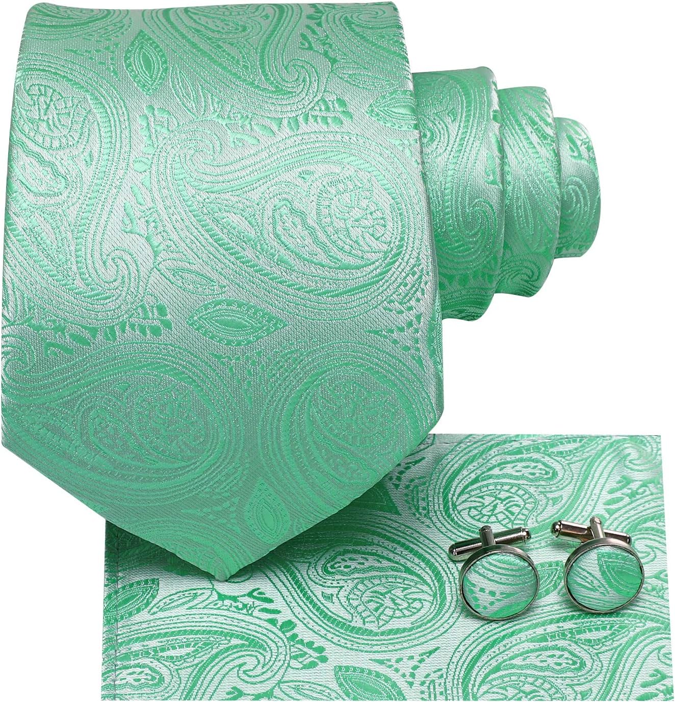 Dubulle Mens Paisley Striped Tie WOVEN Necktie for Men and Handkerchief Cufflinks Set Wedding Formal Business