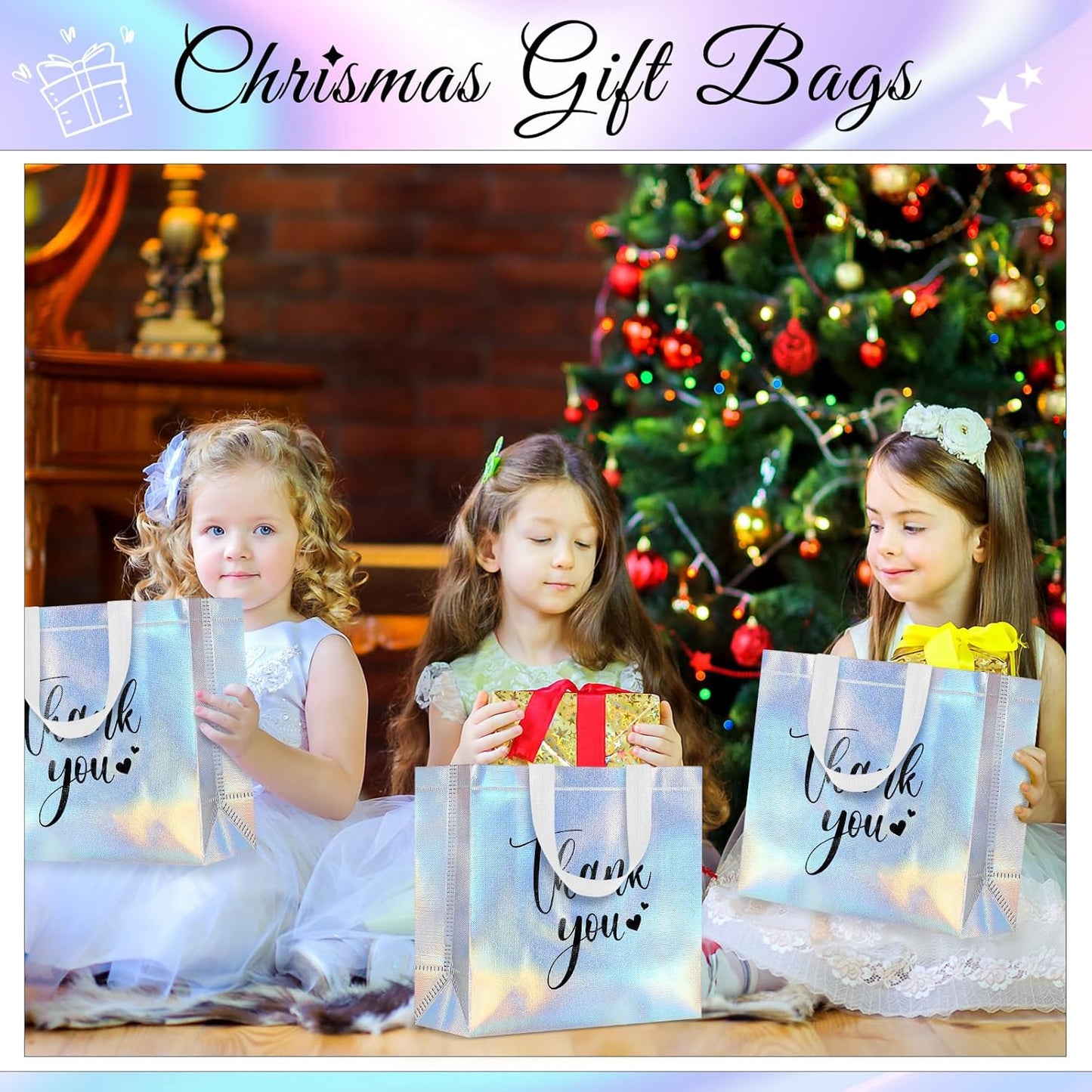 Sweetude 30 Pcs Thank You Gift Bags with Handles Bulk Reusable Goodie Bag Non Woven Foldable Handbag for Graduation Wedding Bridesmaid Gifts (11 x 12 x 5 Inch,Laser)