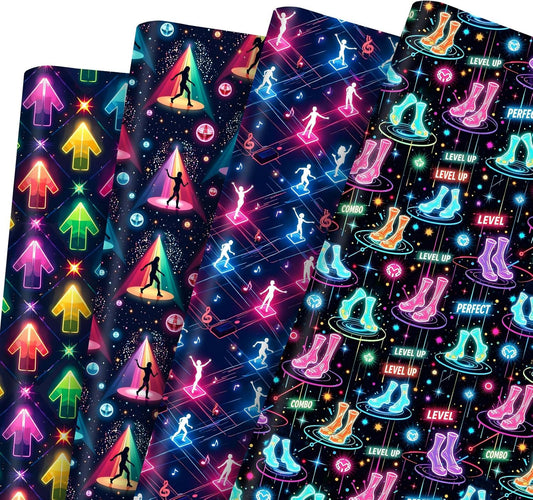 Pineraap Neon Dance Wrapping Paper 12 Sheets, Disco theme Gift Wrap for Gamers,Dance Enthusiasts,20"×28"