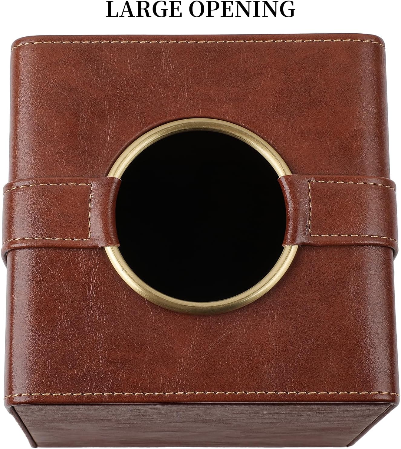 Luxury Square Tissue Box Cover, PU Leather Tissue Box Holder with Magnetic Closure and Gold Decorative Grommets for Bathroom Bedroom, Decorative Elegant Cube Tissue Holder (Brown)