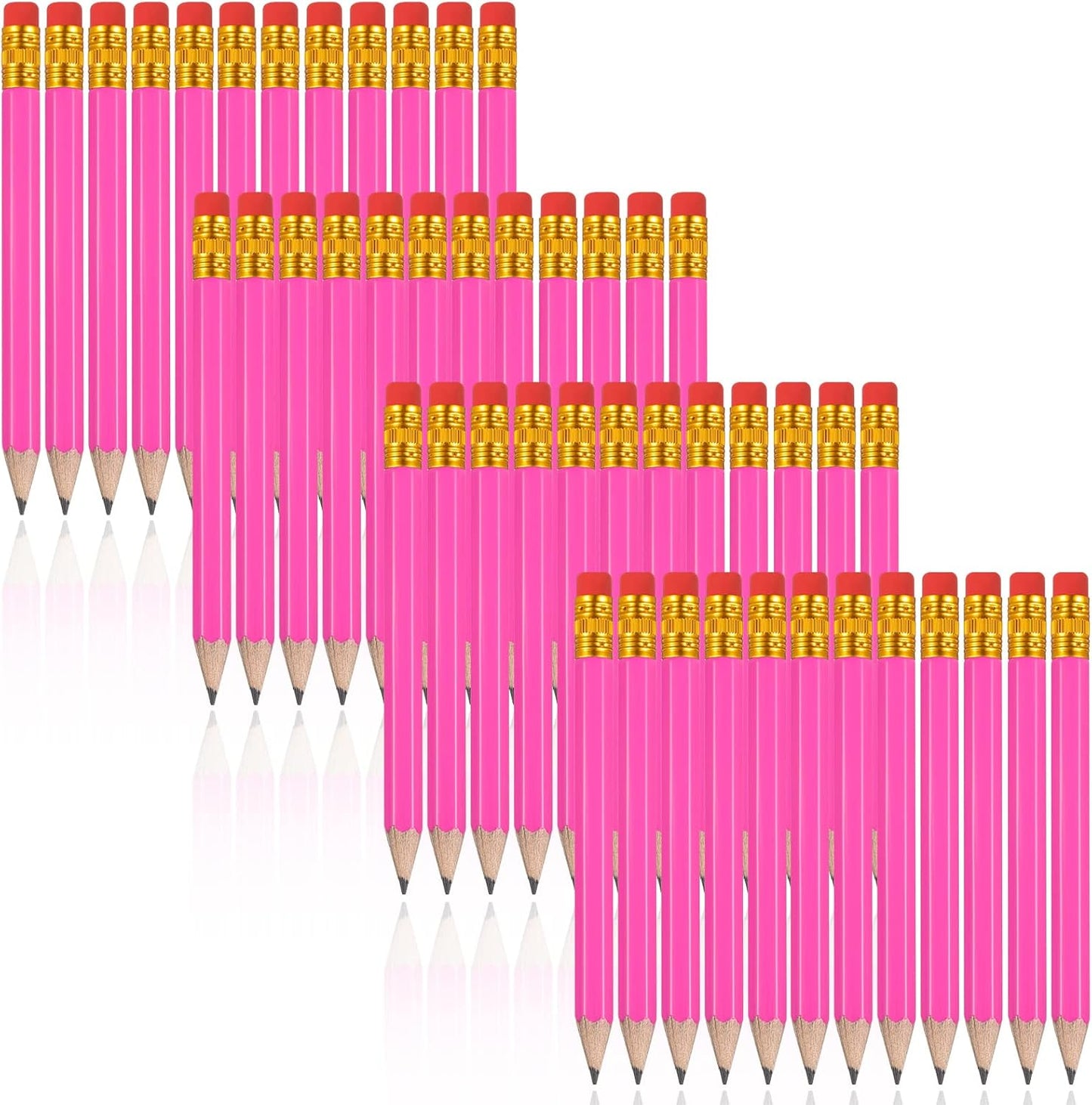 Zonon 48 Pieces Golf Pencils Mini Half Pencils with Eraser Short with Erasers Bulk Small for Kids HB Wedding Bridal School Office Writing Drawing Pocket(Rose Red)