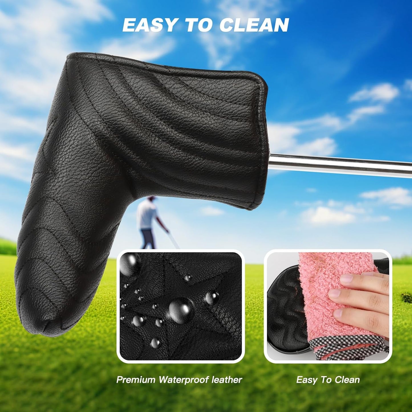 4pcs or 1pc Golf Club Head Covers for Woods, Driver, Fairway, Hybrid – Premium PU Leather with Interchangeable Tags & Magnetic Blade and Mallet Putter Covers