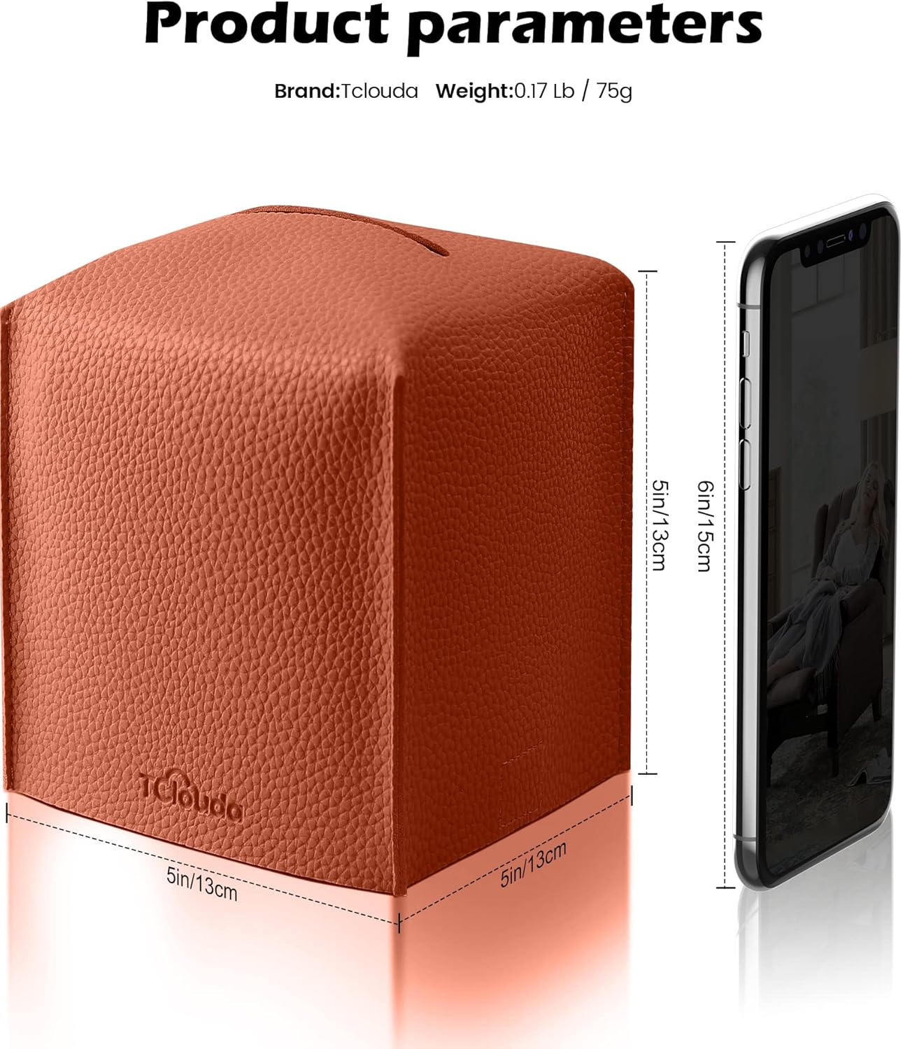 Tissue Box Cover for PU Leather, Modern Simple Solid Color Holder Square Tissue Bag, Ideal for Bathrooms,Office,Car,Outdoor Tent,Dining Table,5"X5"X5", Single Dry Rose