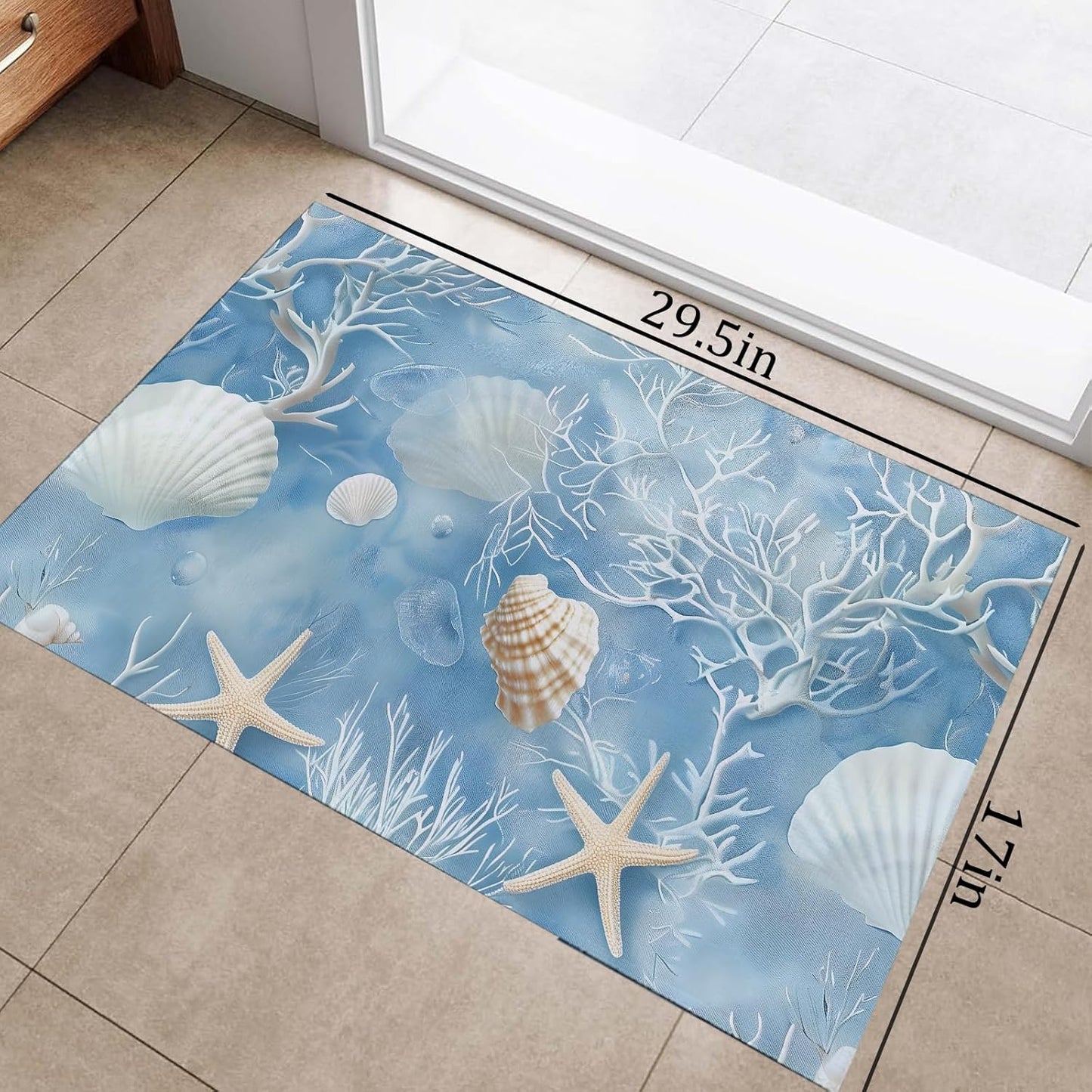 Starfish Coral Ocean Indoor Door Mat,Non-Woven Fabric Door Mat,Anti-Slip Backing Welcome Mat for Front Door,Indoor Entrance,Kitchen, Bedroom,Living Room-Durable Floor Mat for Home Decor & All Seasons
