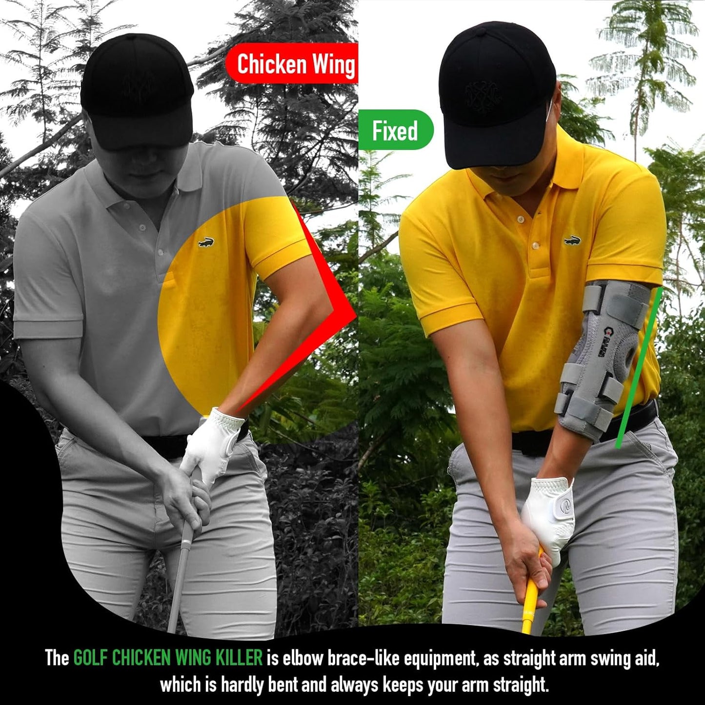 GAIARENA Golf Training Aid Straight Arm Elbow Brace Swing Trainer, Straight Away Swing Trainer Aid to Eliminate Chicken Wing Swing Golf Accessories Practice Equipment Gifts for Men Women Beginner