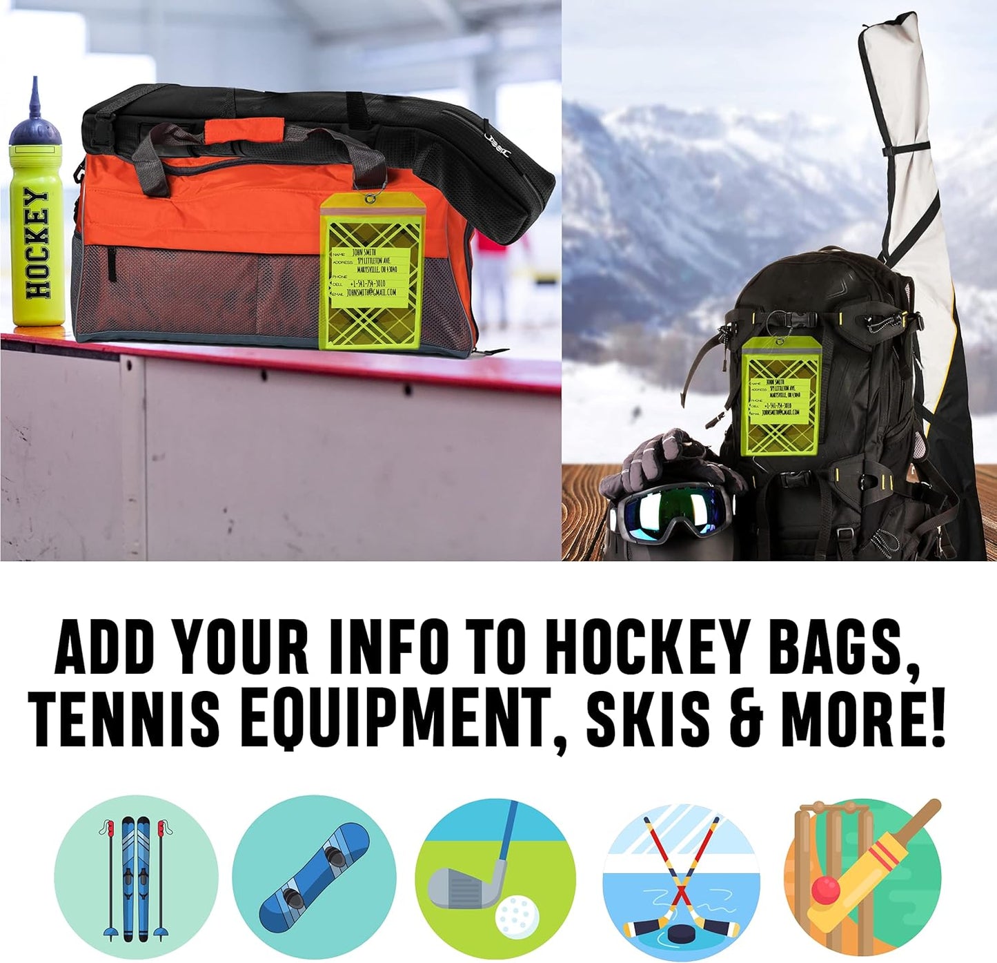 Golf Luggage Tag - Set of 2 Bag Tags Set Extra Large 9" x 6" - Plastic Waterproof Zipper Pouch - PVC Baggage Tag Sleeve for Travel and Shipping Golf Bag - Sealable Personalized Ship Sticks Insert