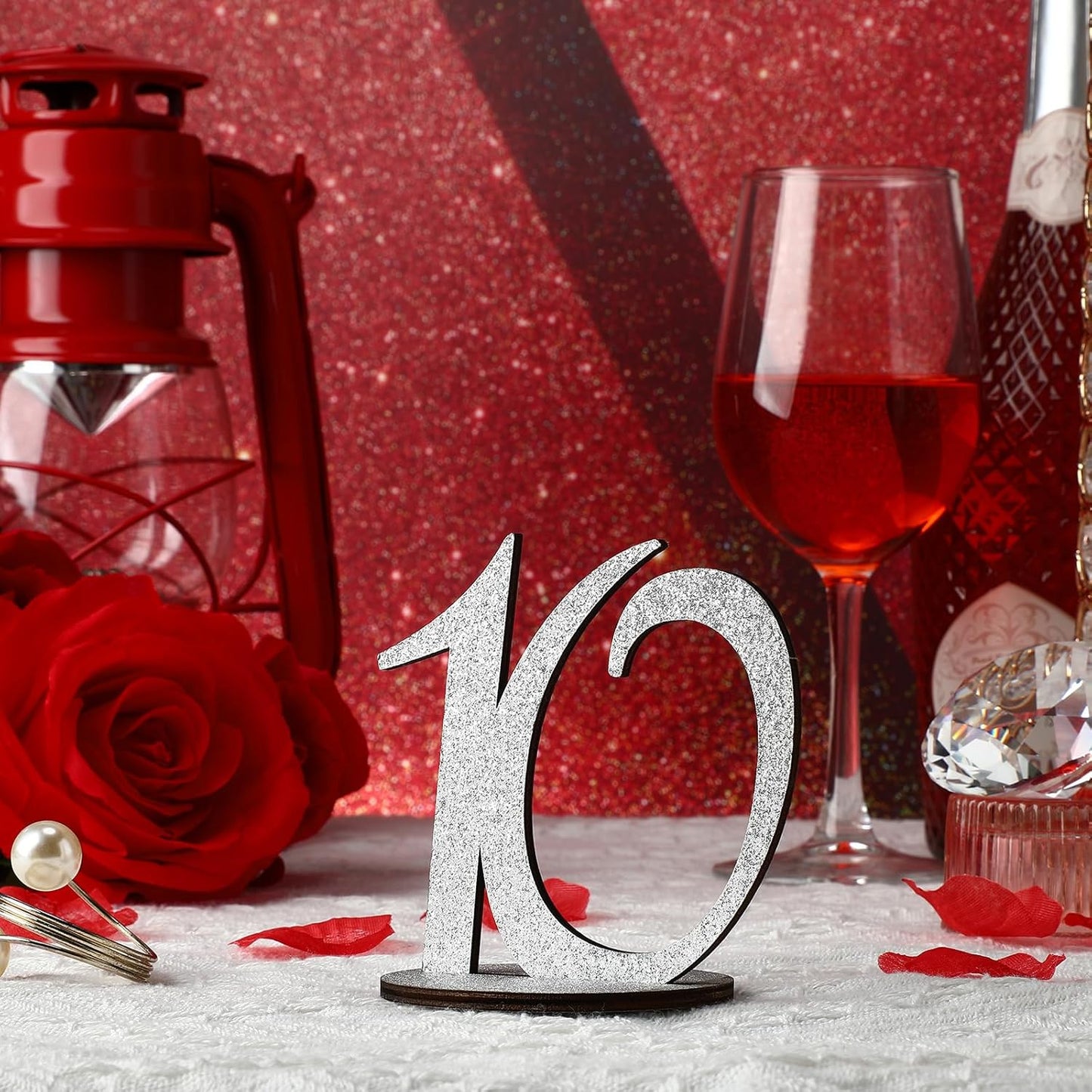 Glitter Table Numbers 1-25 Wooden Table Numbers for Wedding Reception Standing Seat Place Cards with Holder Base for Wedding Party Event Catering Receptions Banquets(Sliver)