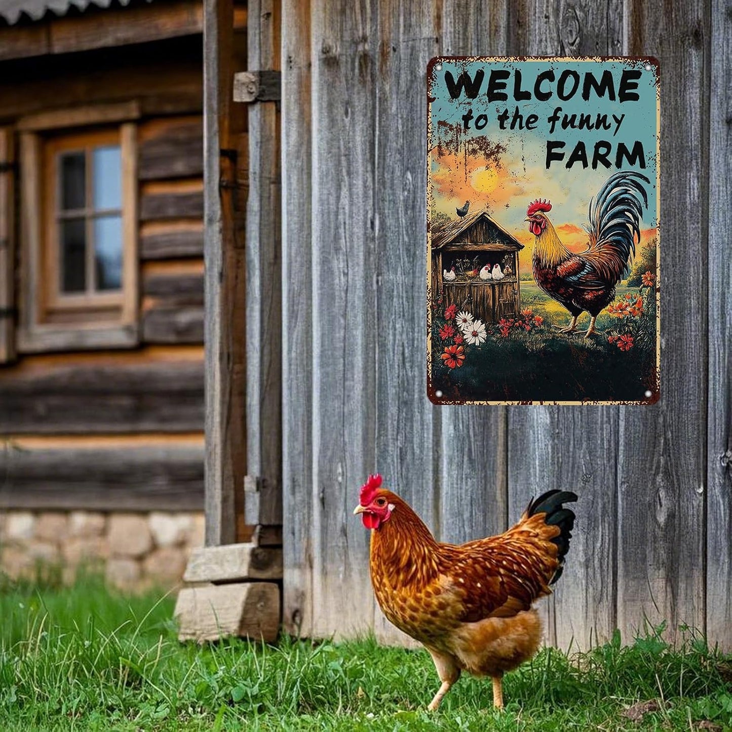 Vintage Chicken Coop Metal Signs Welcome To My Funny Farm Sign Retro Aluminum Sign For Home Garden Outdoor Yard Farmhouse 12x8 Inch