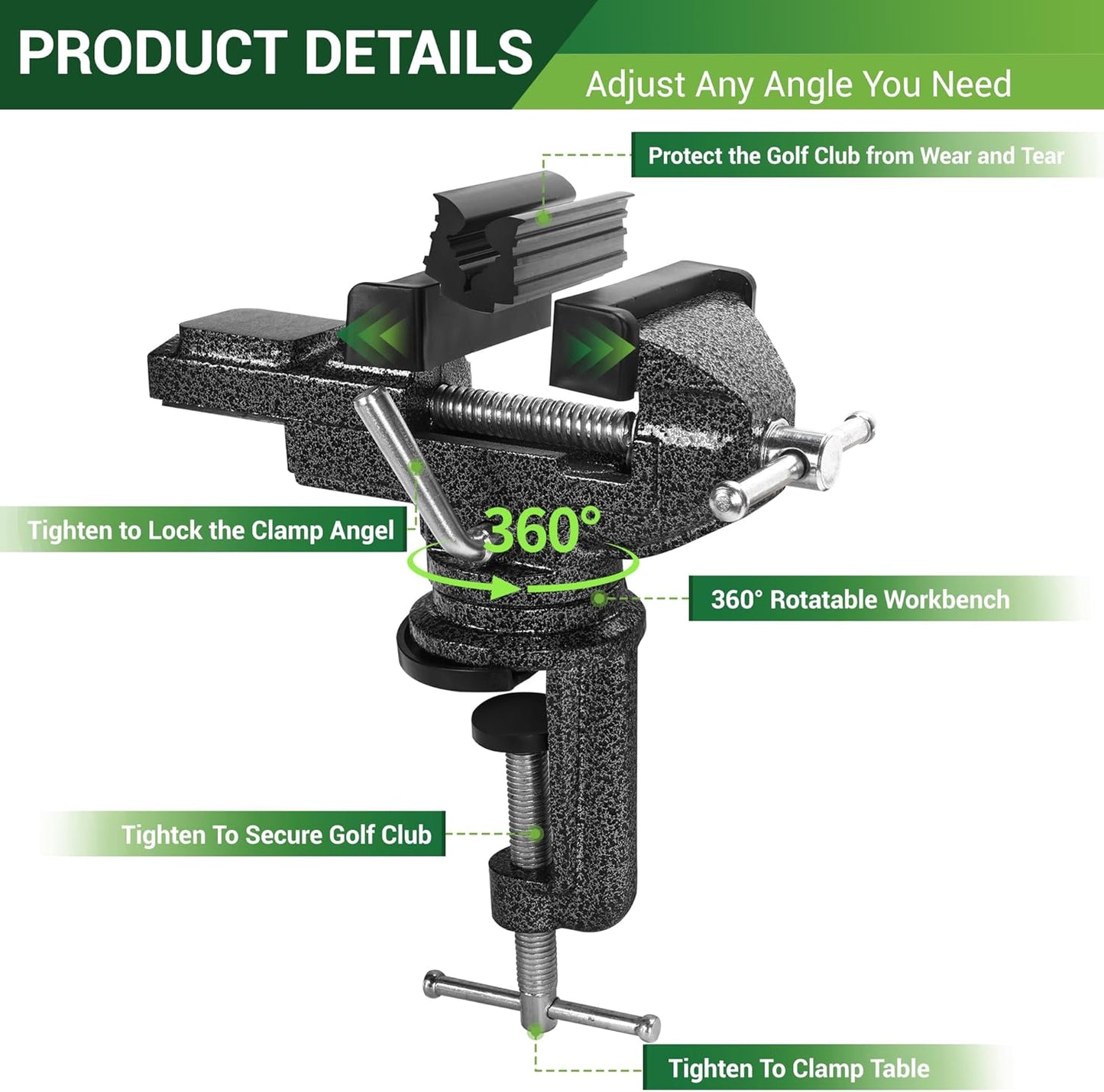 Liaakrr Golf Grip Kit for Regripping Golf Clubs, Golf Club Regripping Kit- Portable Table Vise Clamp, Hook Blade, 13 Tape Strips (2"x10"), Rubber Sleeve for DIY/Pro Club Repair-Complete Grip Replacement Tool Set for Home or Travel