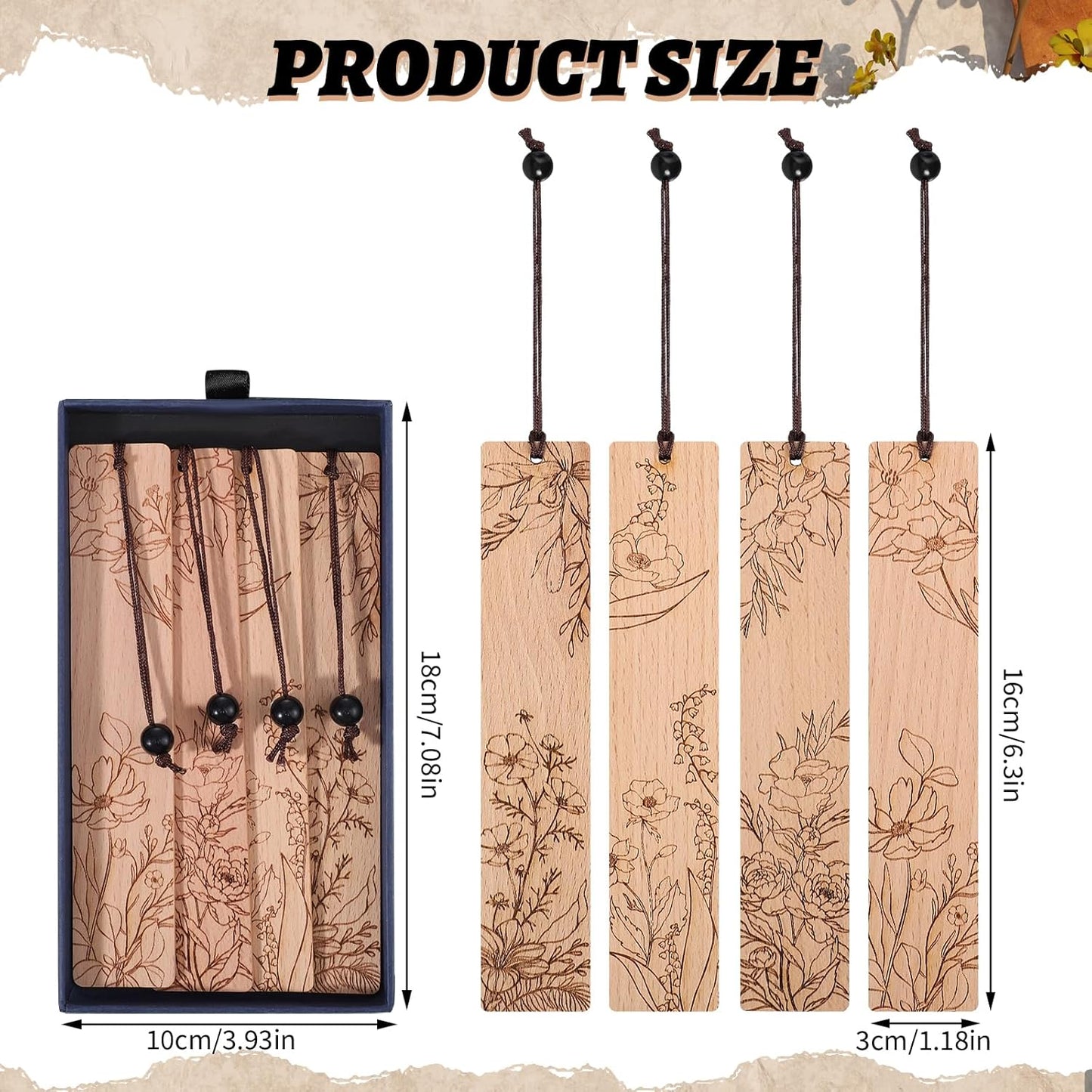 4Pcs Wood Bookmark for Women,Flower Wooden Carving Book Mark Funny Bookmark Gift for Book Lovers