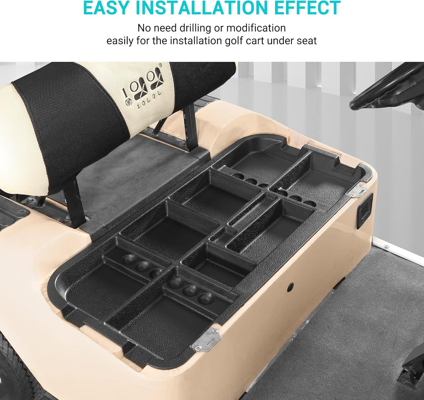 10L0L Golf Cart Under Seat Storage Tray Fits EZGO TXT, RXV, Club Car DS, Club Car Precedent, Yamaha G29, Electric Vehicle with Original Trojan Battery Underseat Organizer Container Holder Plate