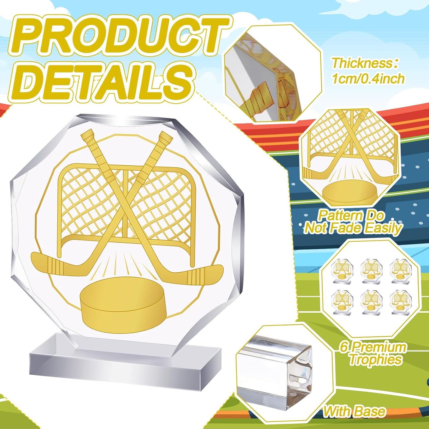 6 Pack Sports Trophy Acrylic Award Medals 4.72 x 4.72 Inch Sports Contest Trophies Bulk Plaques Team Prize Gift Trophies for Competition