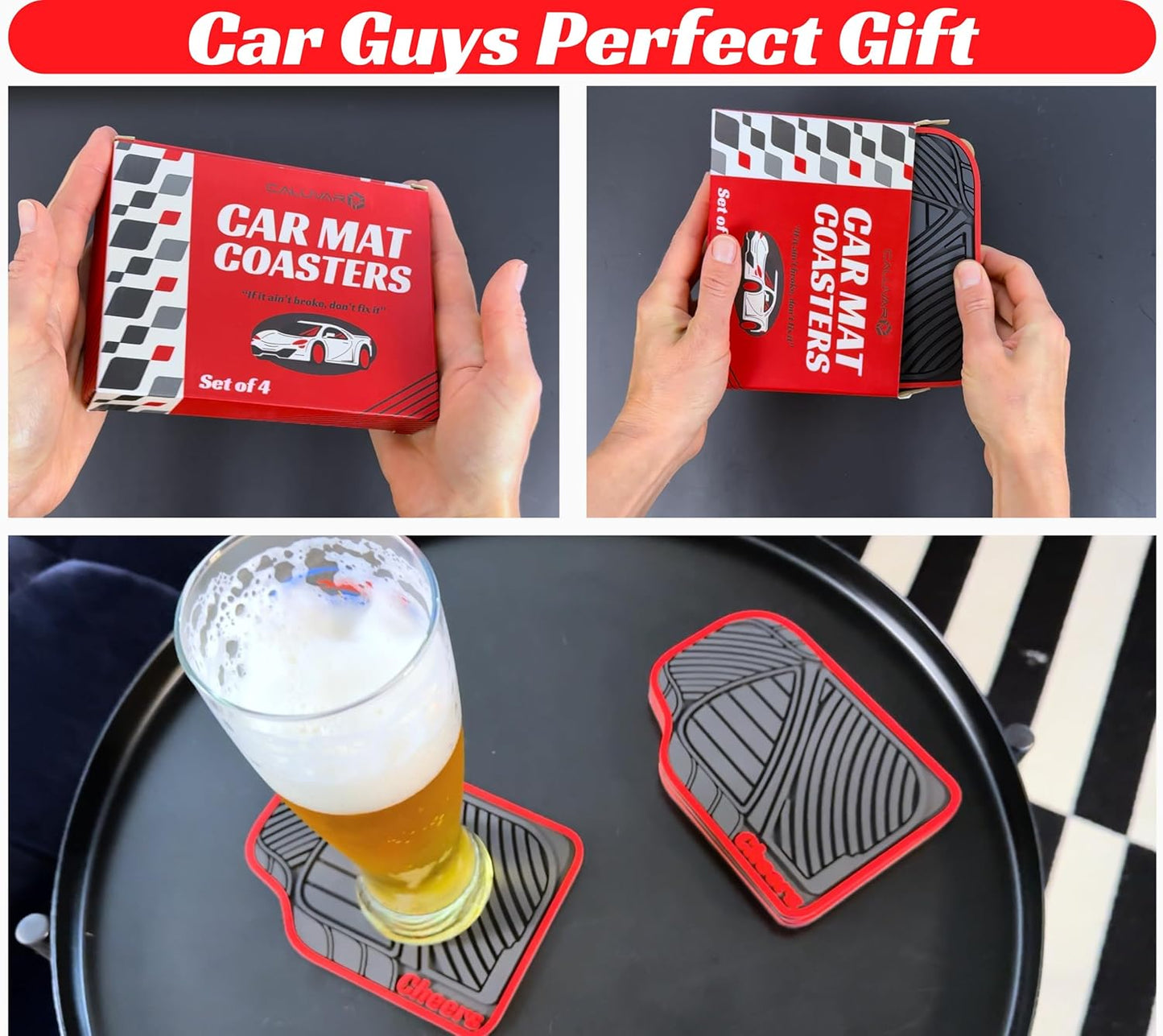 Cheers Mat Car Coasters Red Style 6x4in Cheers Sign for Bar Accessories and Tiki Decorations Outdoor Coasters Tiki Bar Sign and Coffee Decor Silicone Coaster for Drinks Mechanic Gifts for Car Guys