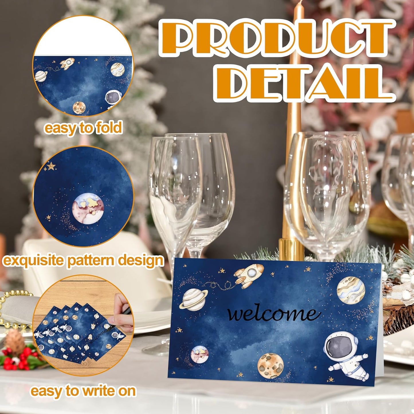 Outer Space Place Cards, Astronaut Party Table Place Cards For Table Setting, Planets Rocket Name Cards For Birthday Party Baby Shower Dinner Wedding, 25 Cards Included -10