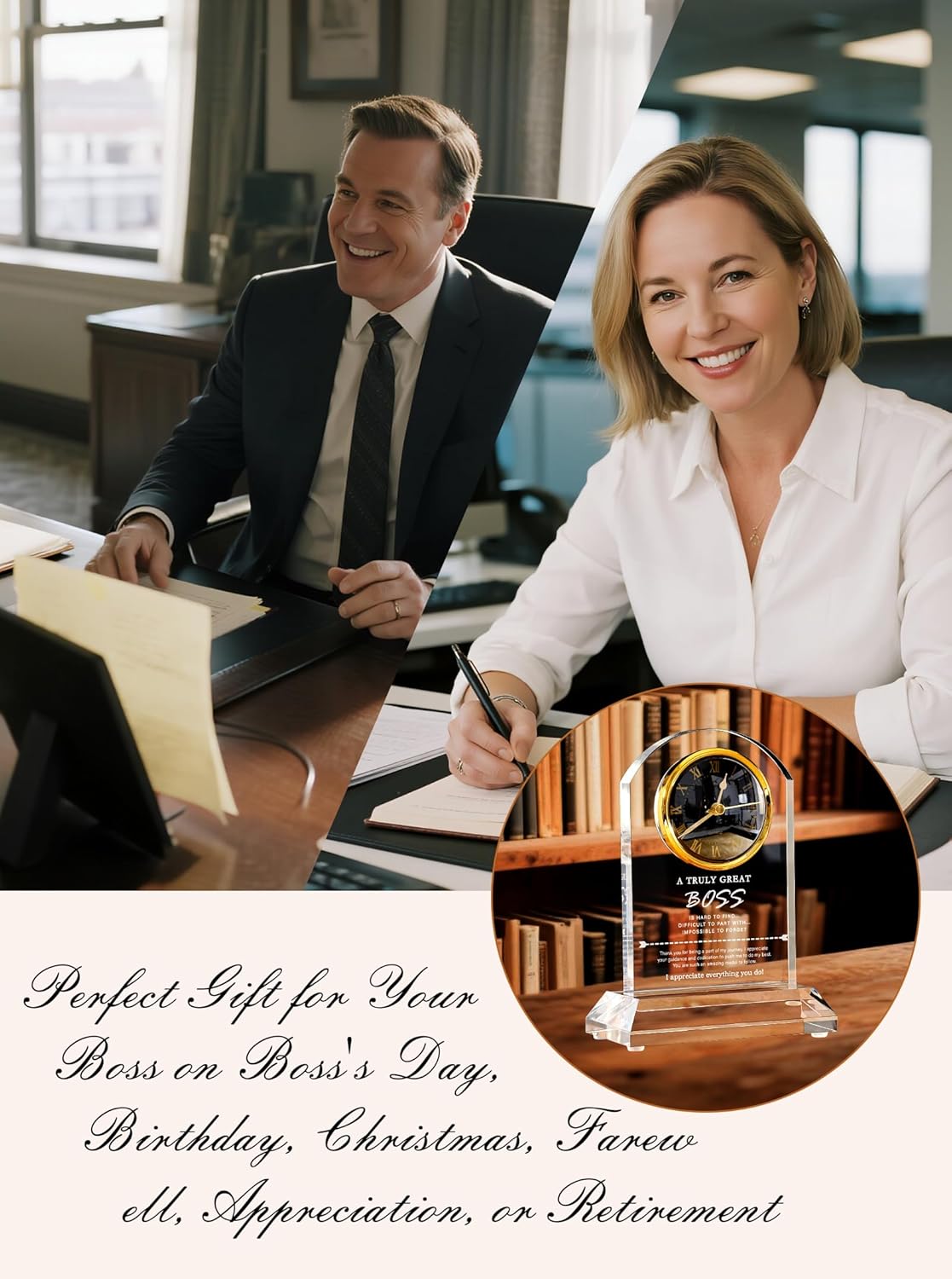 DEEWISH Best Boss Ever Gifts for Women Men, Boss Appreciation Retirement Clock Gift, Boss's Day Idea, Office Home Desk Décor for Boss Female Male (Gift Box & Card, Battery Not Included)