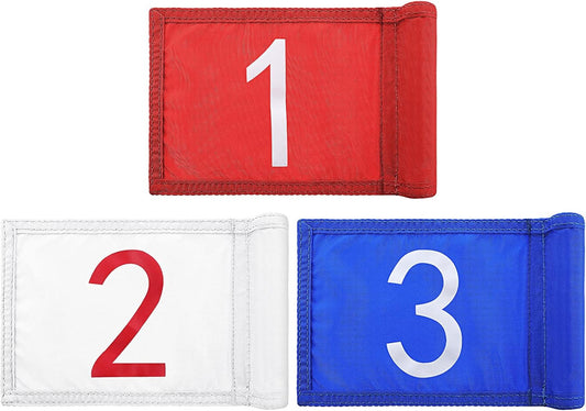 3 Pieces Golf Flag with Tube Inserted, 420D Nylon Mini Flags for Putting Green, Yard, Indoor Outdoor Backyard Garden, Portable, Numbered, 8 x 6 Inch