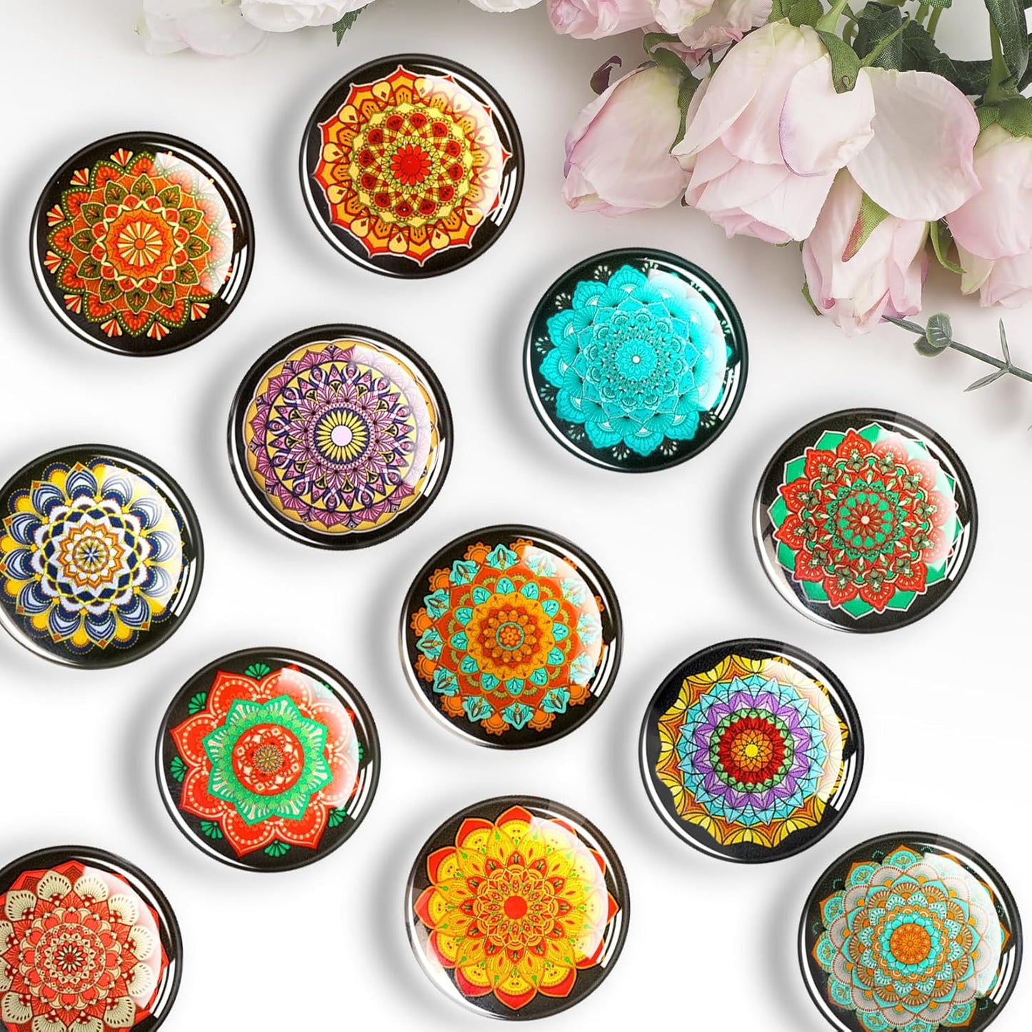 FINDMAG 12 Pcs Glass Fridge Magnets Sticker, Cute Refrigerator Magnet, Small Whiteboard Magnets, Strong Fridge Magnets for Classroom, Kitchen, Office, Home and Cabinet