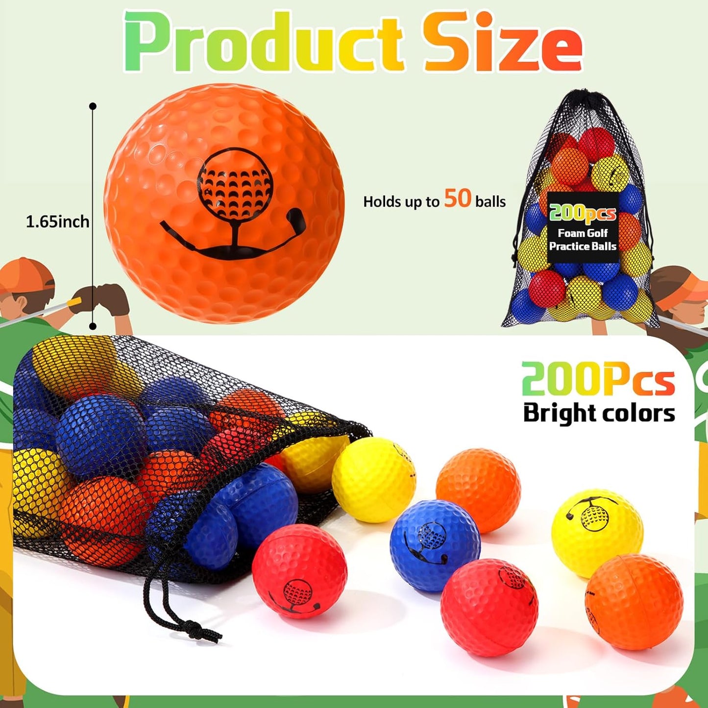 Mudder 200 Pcs Foam Golf Practice Balls Bulk, Soft Foam Ball, Realistic Feel Elastic, Limited Fly Practice for Golf Indoor or Outdoor Training, with 2 Nylon Drawstring Bag