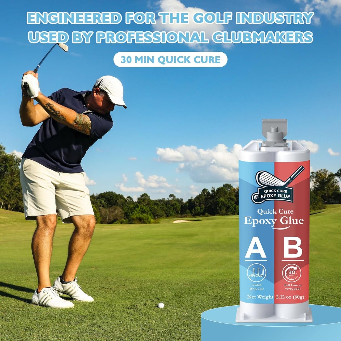 Golf Club Epoxy - Waterproof & Extra Strength - 5 Minute Golf Shaft Repair - Quick Cure Golf Epoxy for All Golf Shafts, Golf Heads, Drivers, Putters, and Irons，Ideal for Clubhouse & Home