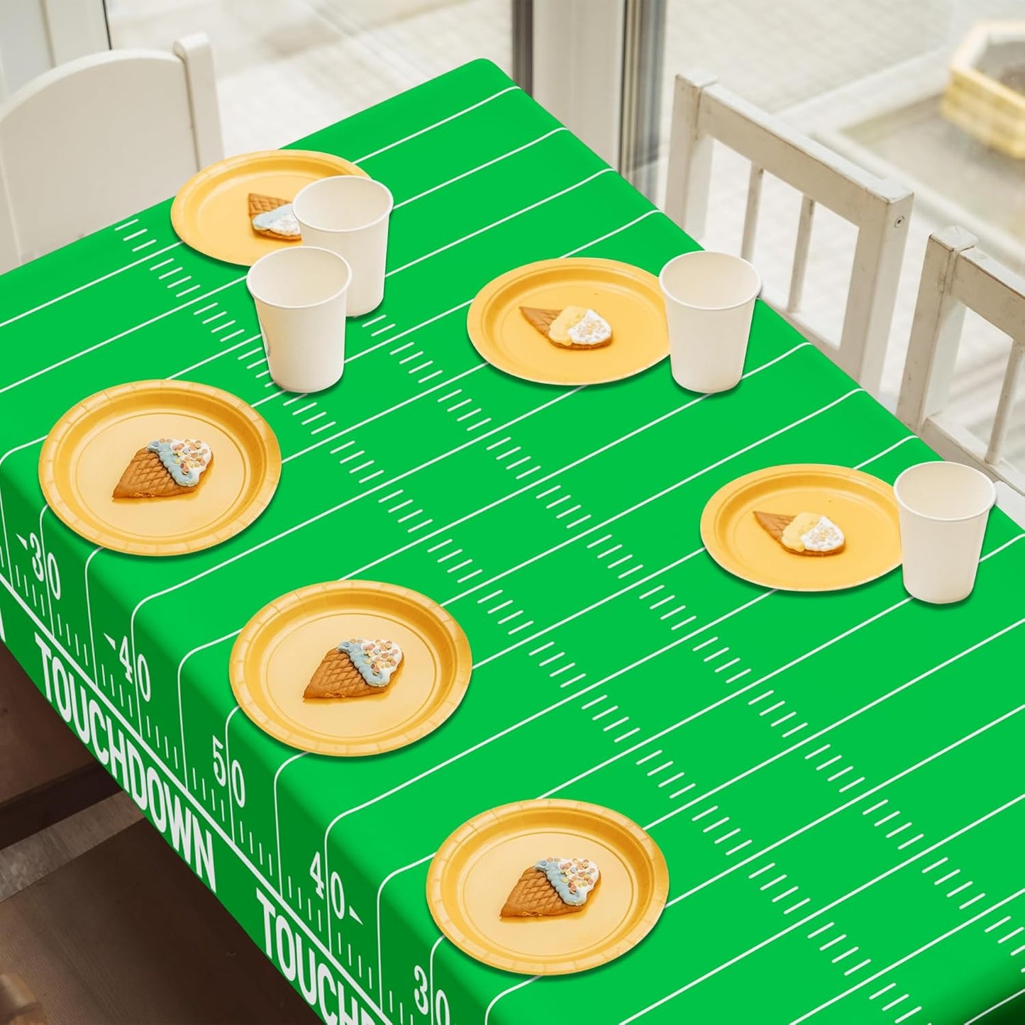QZYL Football Party Supplies - 3PCS Touchdown Tablecloths, Disposable Tablecloths, Plastic Table Cover, Touchdown Theme Table Runner for Game Day, Birthday Party Decorations