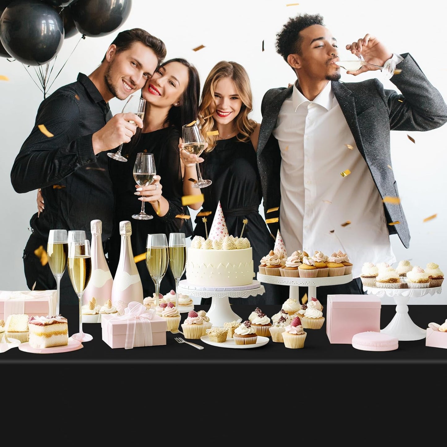 4 Pieces Purple & Black Series Rectangle Tablecloth, 54x72" Solid Color Waterproof & Spillproof Disposable Plastic Table Cover, Durable Party Tablecloth for Dining, Buffet, Picnic, Outdoor Events