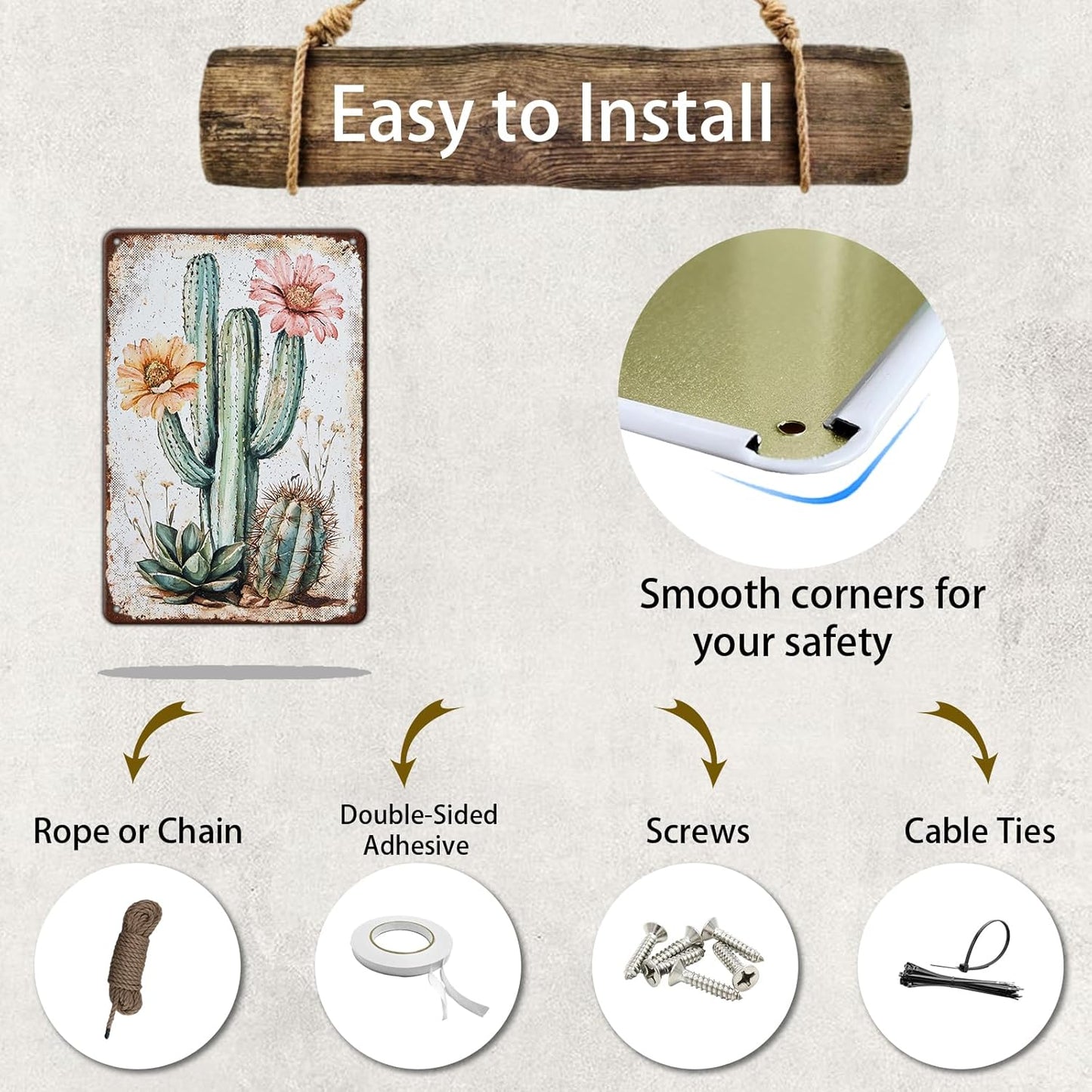 Bouquet Square Vintage Tin Sign Cactus Wall Art Cacti Art Wall Sign Decor for Home Kitchen Garage Outdoor Yard Farmhouse 8x12 Inch