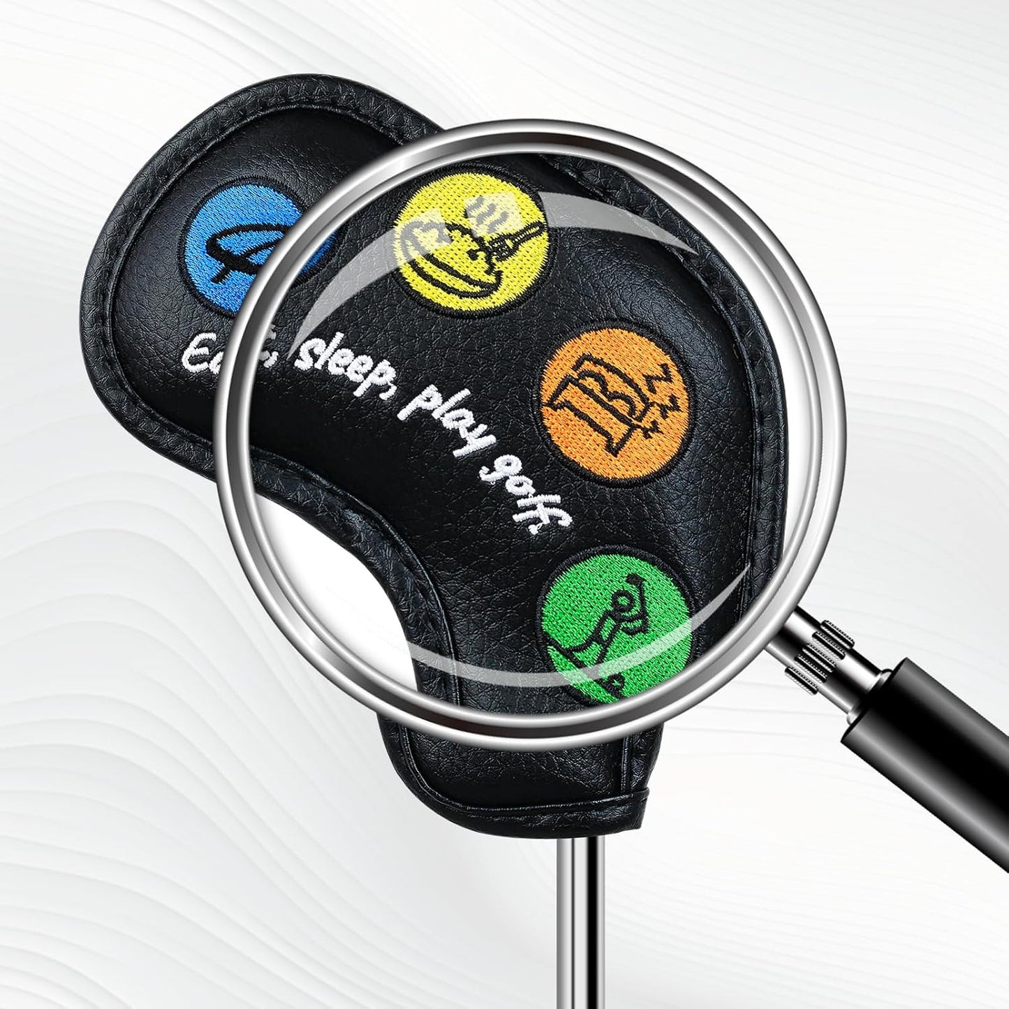 Craftsman Golf 10pcs Funny Eat Sleep Golf Magnetic Closure Classic Black Synthetic Leather Iron Headcover Covers Set Travel Cases Protector