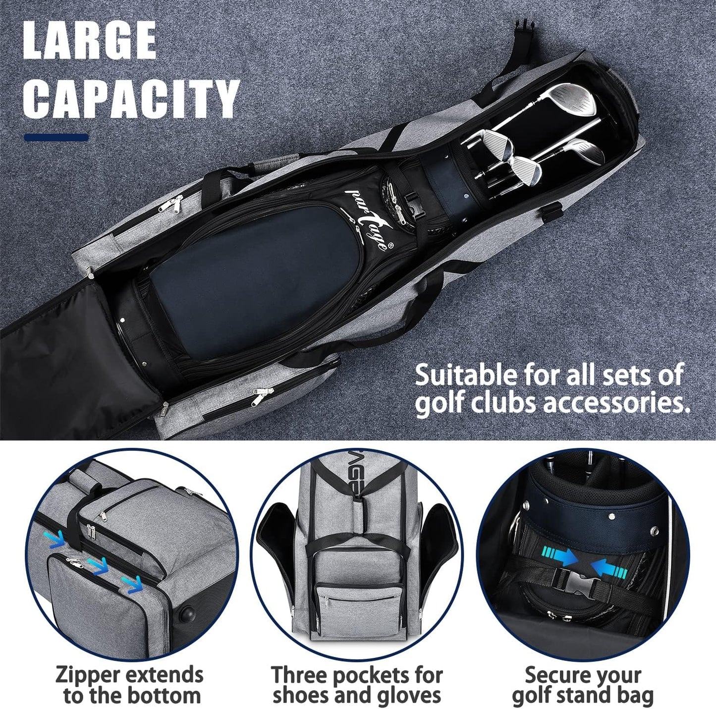 Partage Golf Travel Bag with Wheels,Golf Travel Case for Airlines -Black