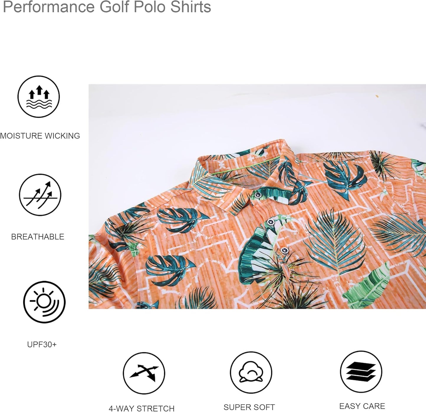 Alex Vando Mens Hawaiian Golf Shirt Moisture Wicking Digital Print Golf Shirts for Men