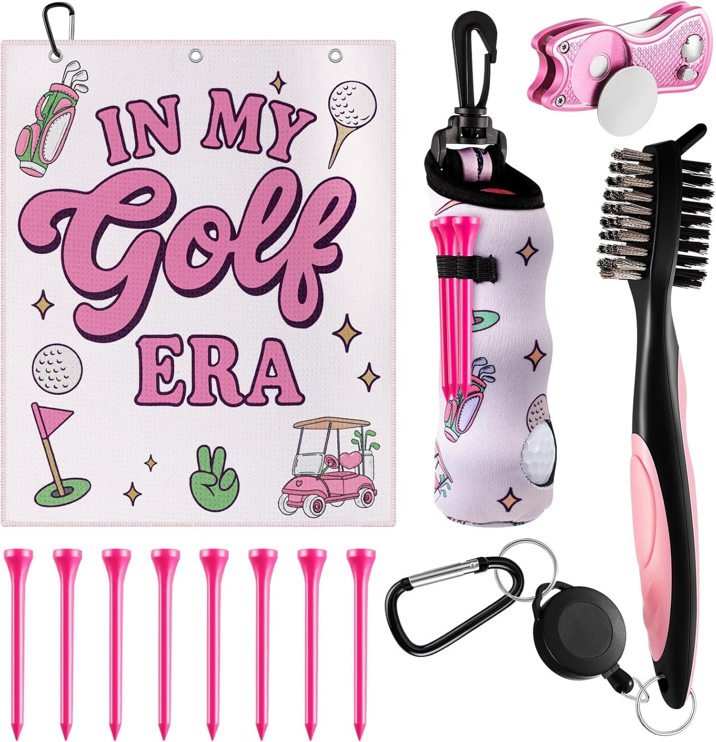 Liliful 12 Pcs Golf Accessories Kit, Include Golf Ball Bag with Hook Towel Tees Magnetic Ball Marker Divot Tool Cleaner Brush for Women Man Gifts