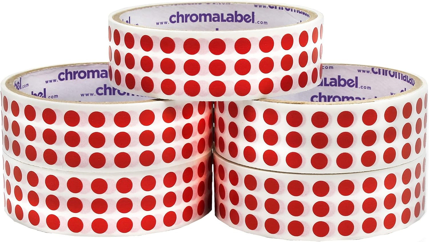 ChromaLabel 0.25 Inch Standard Red Permanent Adhesive Color Code Dot Label Kit, 1000 Stickers per Roll, 5 Pack