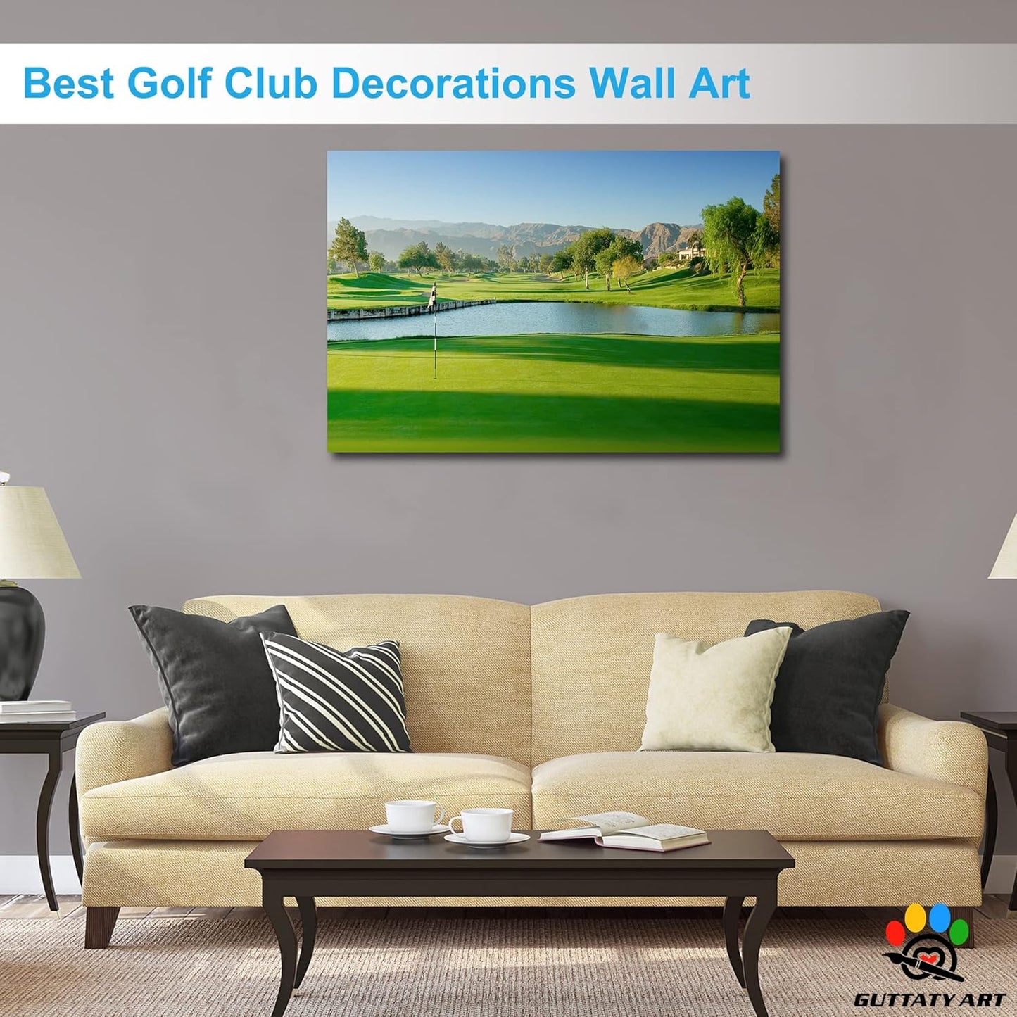 GUTTATY Golf Course Wall Art, Golf Pictures Posters Canvas Print Wall Decor for Golfer's Man Cave Home Ofice Ready to Hang (32x48 Inches)