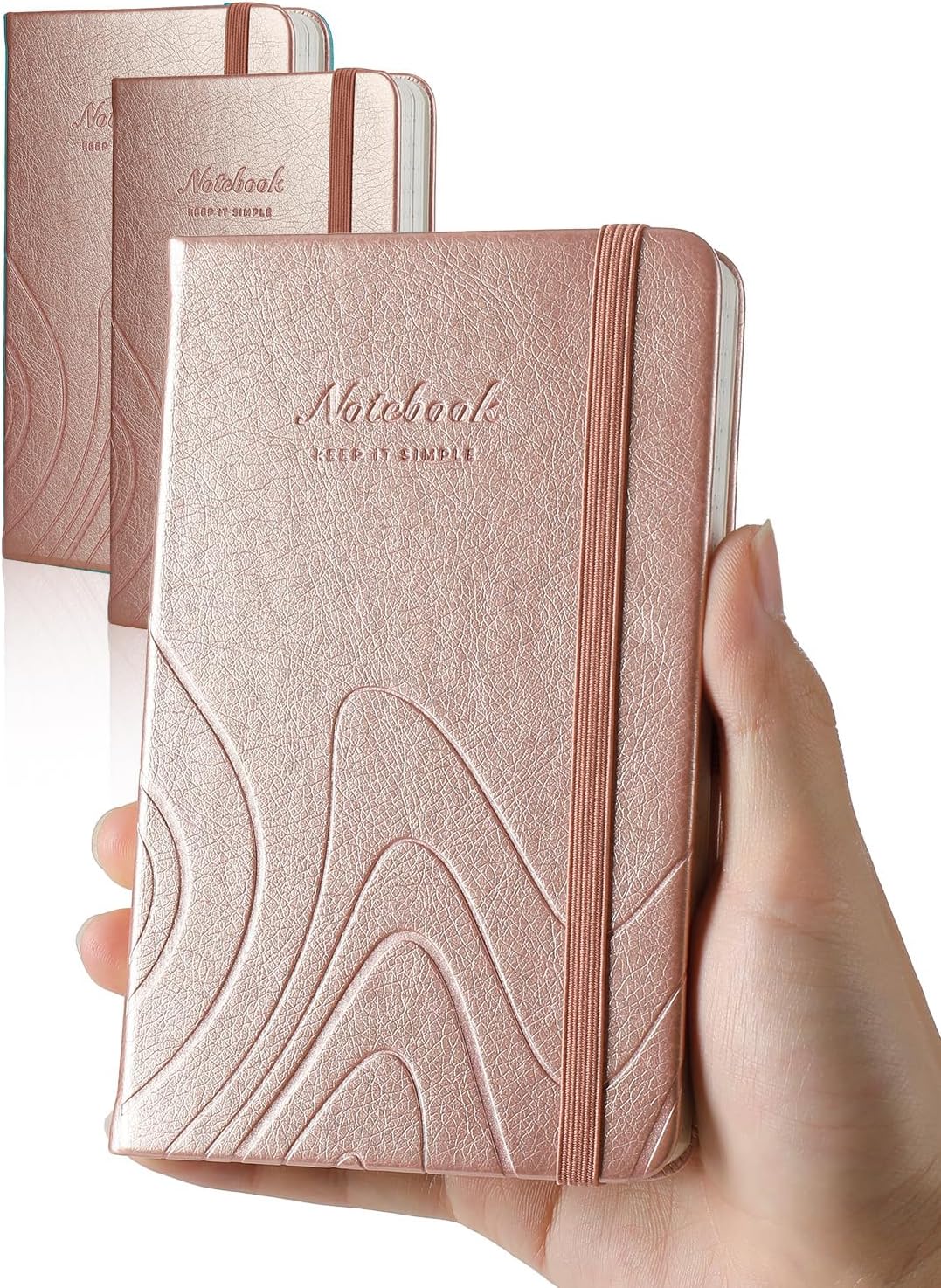 AISBUGUR Pocket Notebook, Small Notebook, 2-Pack Total 320 Pages,3.7" x 5.7" Pocket Notebook (2 Pack, Rose Gold)