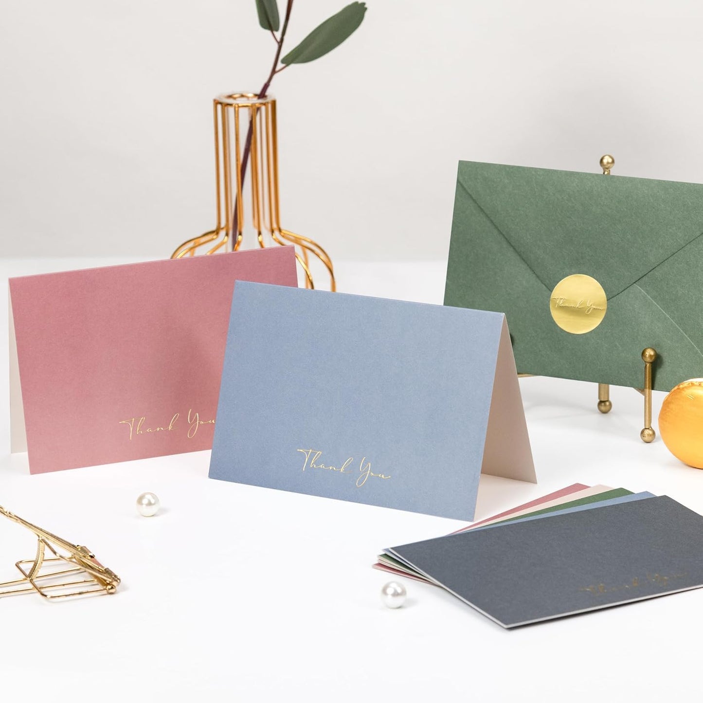 Crisky Morandi Thank You Cards with Envelopes & Stickers， 25 Pack Gold Foil Bridal Shower Graduation Thank You Cards Small Business, Wedding Baby Shower Birthday Funeral Notes Bulk