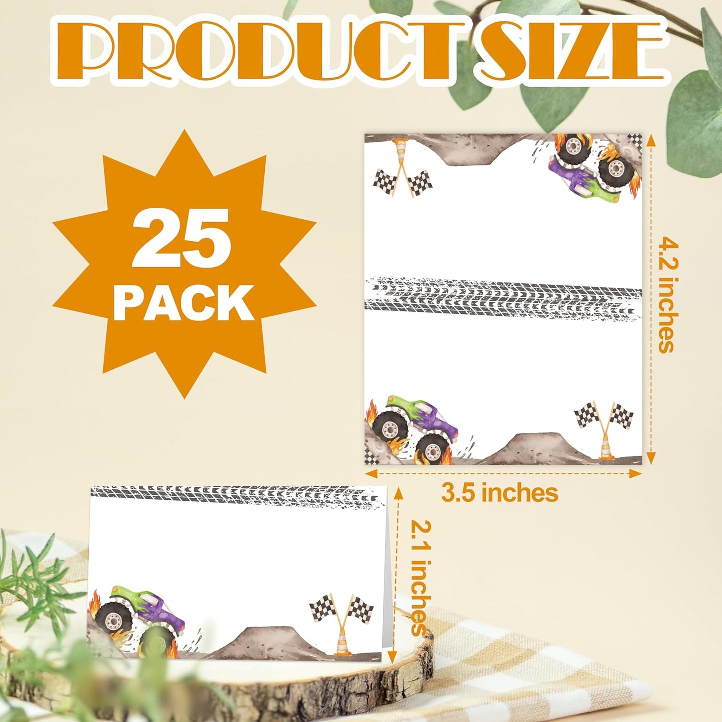 Monster Truck Place Cards, Racing Car Table Place Cards For Table Setting, Monster Jam Name Cards For Birthday Party Baby Shower Dinner Wedding, 25 Cards Included -01