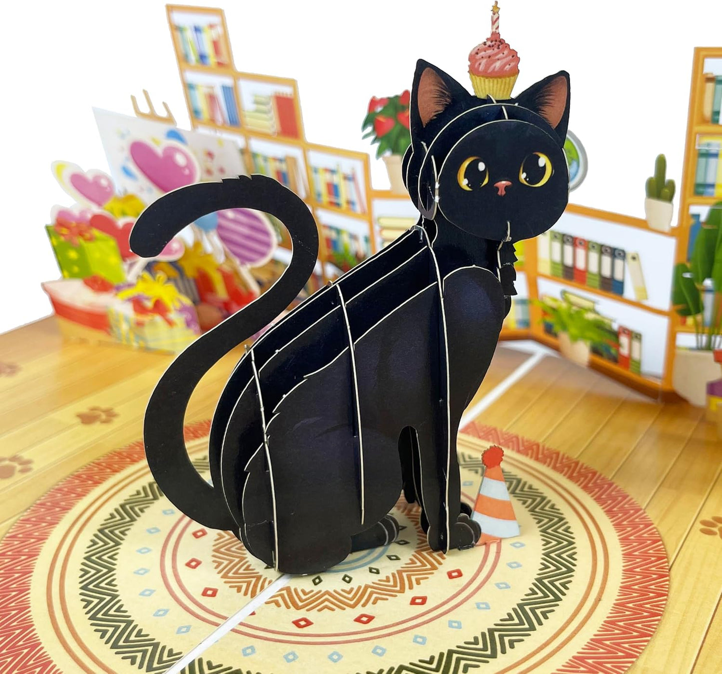 3D Black Cat Popup Card - Handmade Cat Lover Paper Art for Birthday, Anniversary, Halloween, Christmas - Unique Greeting Card Gift for Him, Her, Cat Owners, Friends, Black Cat Fans