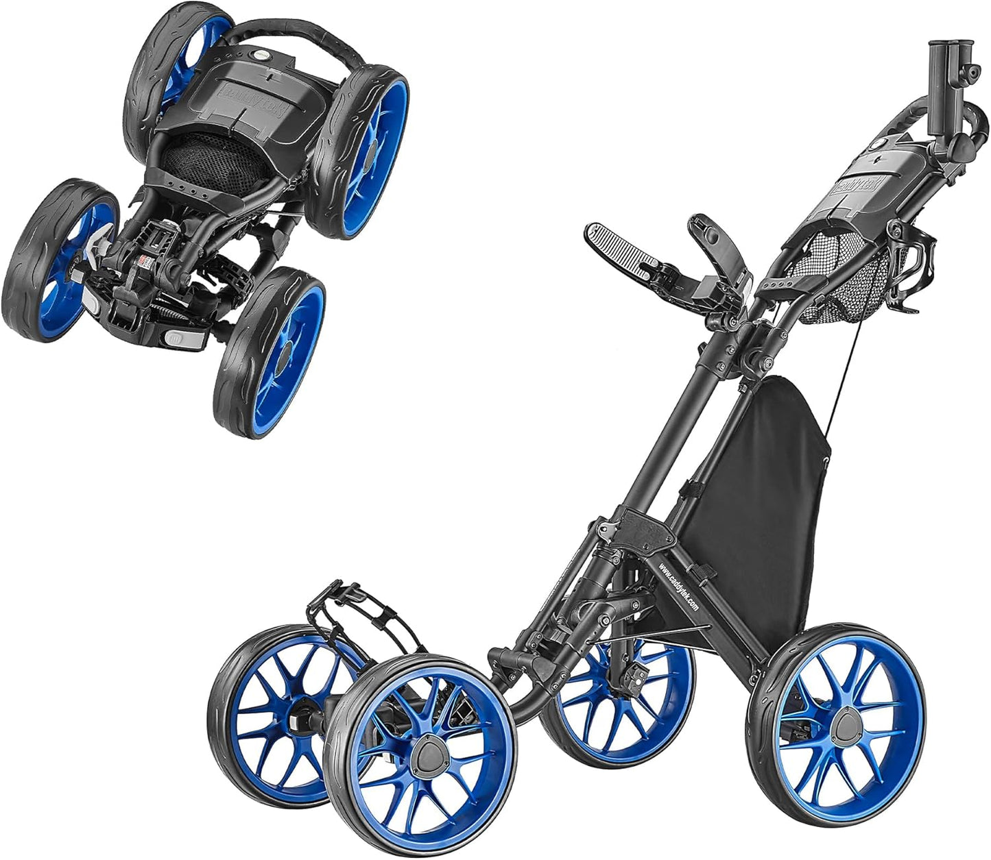 CaddyTek 4 Wheel Golf Push Cart - Caddycruiser One Version 8 1-Click Folding Trolley - Lightweight, Compact Pull Caddy Cart, Easy to Open