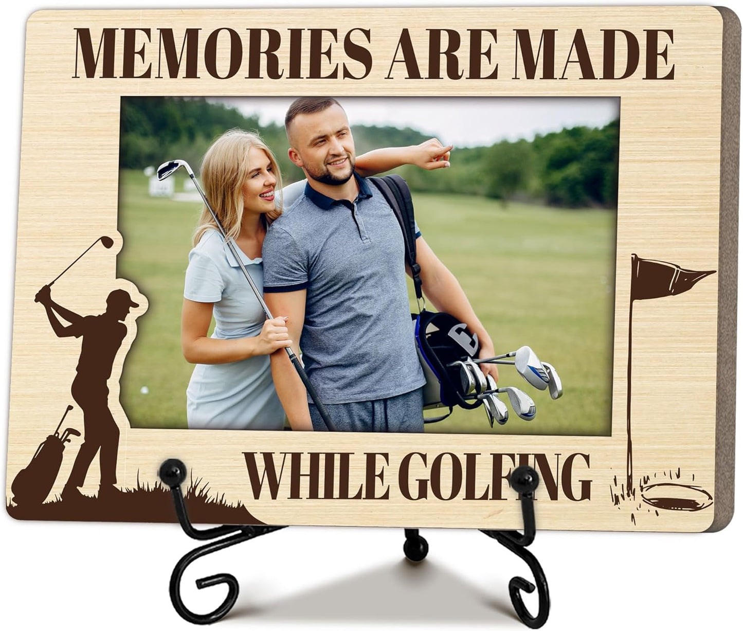 Special Golf Gifts for Family Golfer, Warm Memory Gifts for Female Male Friend, Golf Decorative Photo Frame, Horizontal Wooden Picture Frame with Stand, Home Office Desk Decor-B27