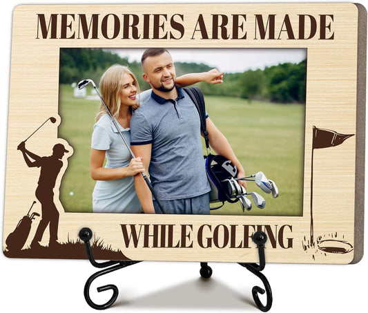 Special Golf Gifts for Family Golfer, Warm Memory Gifts for Female Male Friend, Golf Decorative Photo Frame, Horizontal Wooden Picture Frame with Stand, Home Office Desk Decor-B27