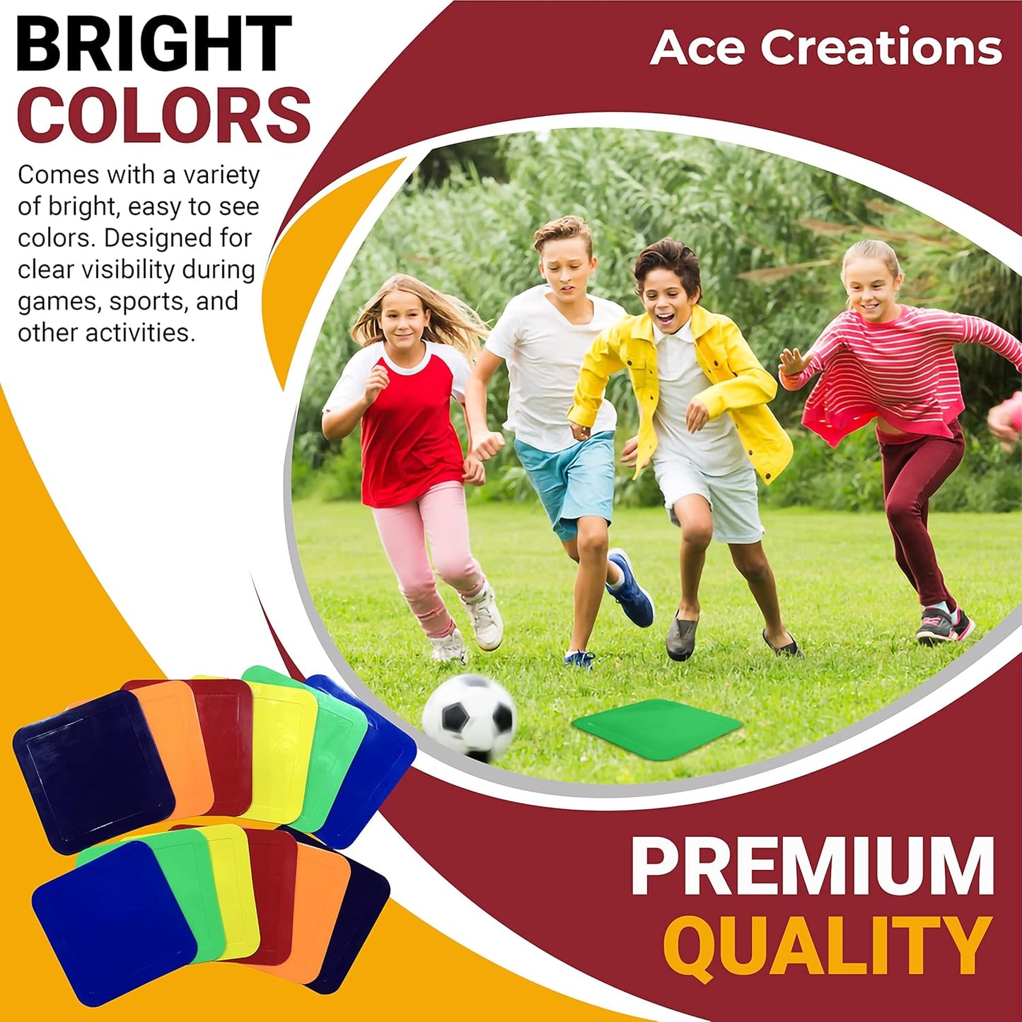 9 Inch Square Poly Vinyl Spot Markers – Training Drills with School Gyms, Sports Teams, Track and Field, Basketball, Football, Soccer, Baseball, Preschool, Kindergarten – Set of 12