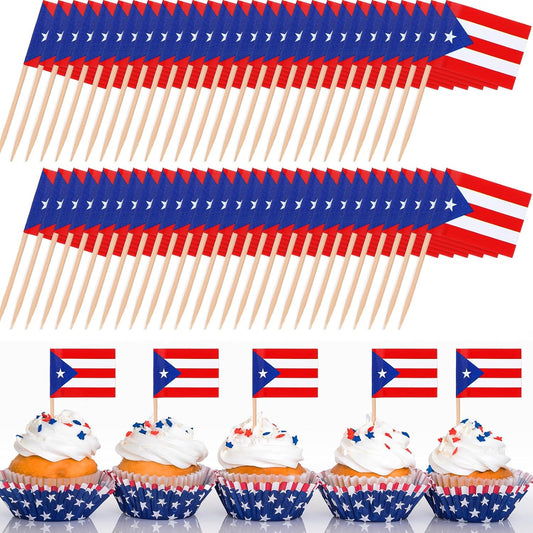 Meanplan 1000 Pcs Puerto Rico Toothpick Flags, Puerto Rican Flag Toothpicks, Cupcake Toppers, Mini Stick Decorations Food Picks for Country Party Birthday Cocktail Ice Cream Cake