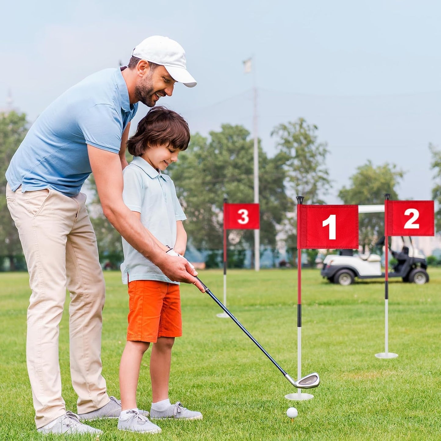 Lenwen 6 Set Golf Flagstick Golf Pin Flag Hole Cup Set Putting Green Flag and Poles Nylon Practice Portable 2 Section Design Putting Green Gifts for Yard Backyard Garden Driving Range